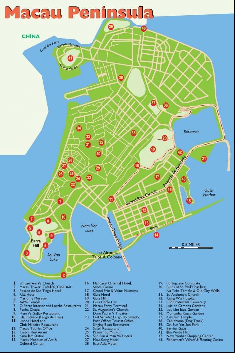 Macau turistických miestach mapu