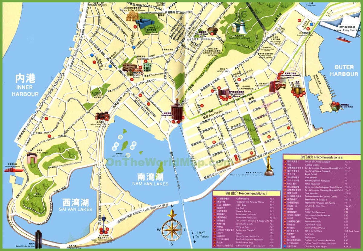 turistických miestach v Macau mapu